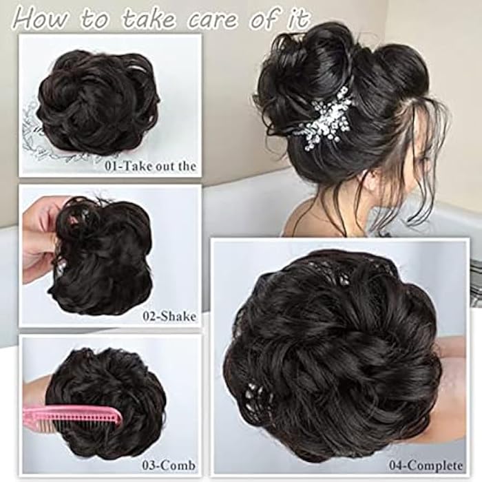 ORiTi Claw Clip Messy Bun Hair Extensions Wavy Curly Chignon Hair Buns Tousled Updo Hairpieces Scrunchie with Clip for Women Natural Black - Image 5